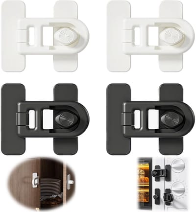 4 stuks - Kinderveiligheidssloten - Kinderveiligheid slot - Koelkast Slot - Zelfklevend kinderslot voor koelkasten, ovens, kasten en laden, eenvoudig te monteren （2 zwart + 2 wit ）