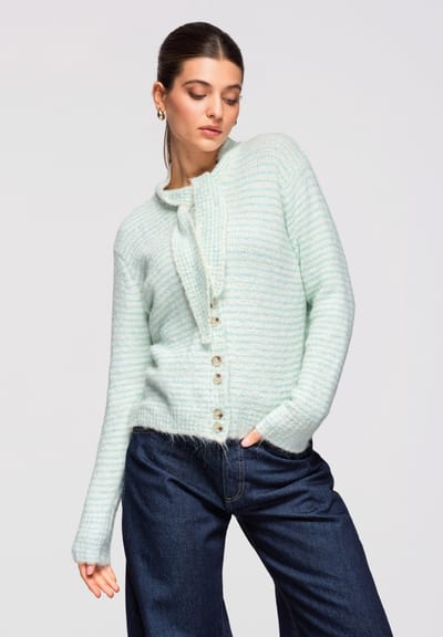 OMBRE Trui - Loose Fit - Lange Mouw - Knopen Blauw ONESIZE