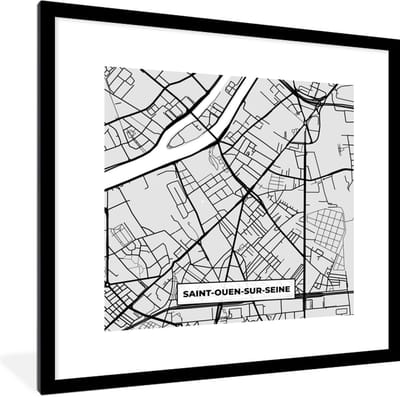 Fotolijst incl. Poster - Plattegrond - Saint-Ouen-sur-Seine - Stadskaart - Kaart - Frankrijk - 40x40 cm - Posterlijst