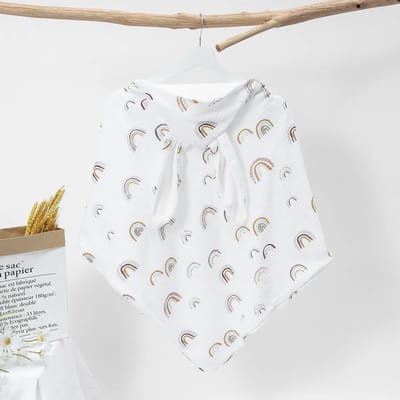 Bo & Mila Badcape met Oren - Baby - Wit met Regenbogen - 75x75cm - Hydrofiel - Capuchon - Badponcho