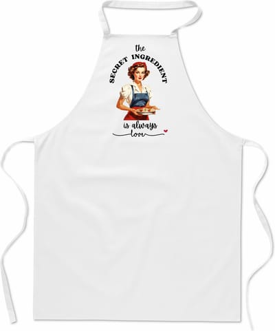 mijncadeautje - retro - classic - jaren 50 - vintage - keukenschort - kookschort - The secret ingredient - wit - 100% katoen