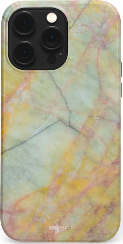 Casetastic hoesje geschikt voor Apple iPhone 14 Pro Max - MagSafe - Dubbellaagse bescherming - Zomer Marmer - Fashion Case - Mintgroen Geel
