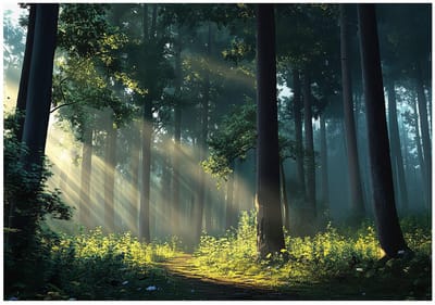 WALLARENA - Fotobehang - 150x105 cm - 3D natuur met zon en bomen voor slaapkamer en woonkamer
