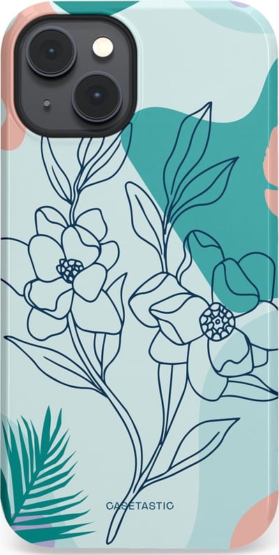 Casetastic Hoesje Geschikt voor Apple iPhone 14 Plus Magsafe - Stijlvolle Beschermende Duo-layer Case - Zeegroen Bloemenfestijn
