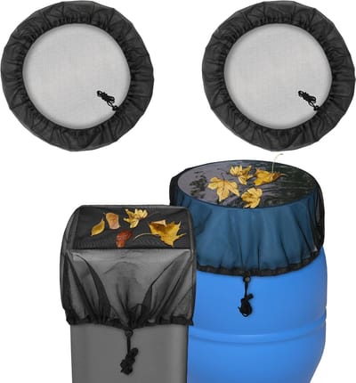 Thijox - Set van 2 Universele Regenvat Covers 60 cm - Verstelbare Mosnet met Trekkoord voor Bescherming van Watertonnen, Regenopvang en Tuinbewatering