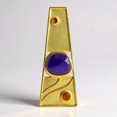 Cavill - Zilveren Hanger met 5,166 ct Fancy Zambia-Amethist en Mandarijn Citrien - 925 Sterling Zilver Verguld - Moderne Trapeziumvorm - Luxe Hangers