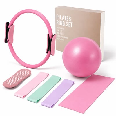Consumerce® 7-Delige Pilates Set voor Thuis - Roze - Sokken Ring Mat - Yoga - Sets - Fitness - Weerstandsbanden