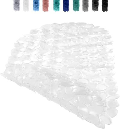 Antislip Douchemat van 69 x 36 cm met Duidelijke Kiezels, Machinewasbare Badmat met Sterke Zuignappen en Afvoergaten voor Binnengebruik