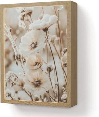 Wandlamp 30x40 cm - Oplaadbaar - Bloemen - Winter - Wit - Sneeuw - Beige - Wandlampen binnen woonkamer - Slaapkamer lamp - Decoratieve nachtlamp - Vloerlamp draadloos