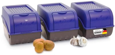 Aardappelbewaardoos | 3x middel 5L | Marineblauw | Aardappeldoos | Stapelbare groentekist, uienkist, aardappelmand, fruitkist, aardappelkist, uienopslag, voedselcontainer, wortelen