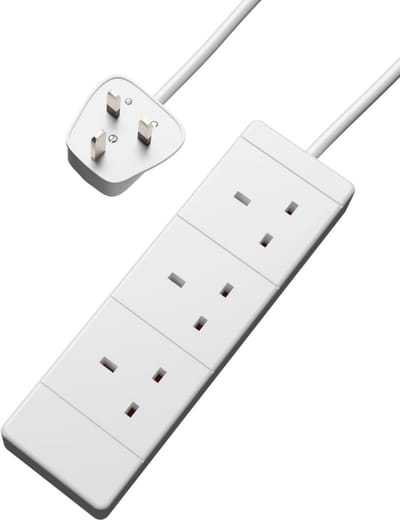 Mains Extension Lead Reel 3 Gang Socket - 1m, 2m, 3m, 5m, 10m - Wit of Zwart 13 Amp