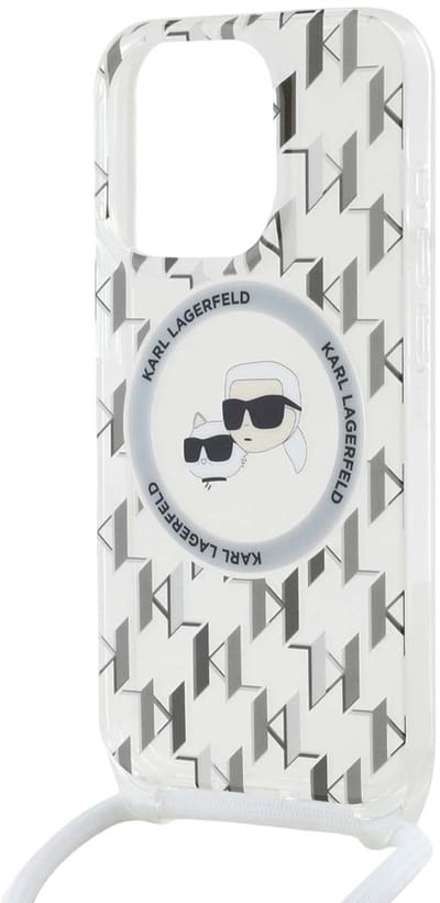 Karl Lagerfeld IML Crossbody Monogram Karl & Choupette Head MagSafe Case for iPhone 15 Pro Max - Transparent