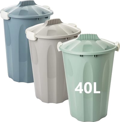 Vuilnisbak met Deksel Set van 3 - 40L Afvalemmer in Pastelkleuren