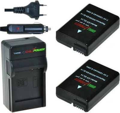 2 x EN-EL14 accu's voor Nikon - inclusief oplader en autolader - Origineel ChiliPower