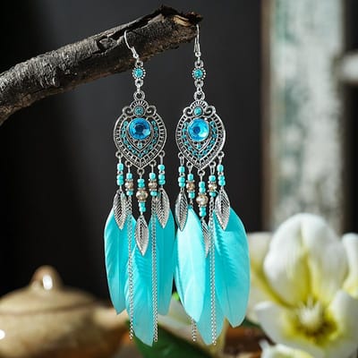 Boho Veer Lange Blad Kwastje Hangende Oorbellen Voor Vrouwen Geometrisch Strass Kristal Kralen Handgemaakte Ketting Bruiloft Oorbellen Sieraden gray
