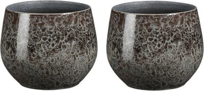 Mica Decorations Plantenpot/bloempot terracotta - 2x - antraciet - D16 x H13 cm - binnen