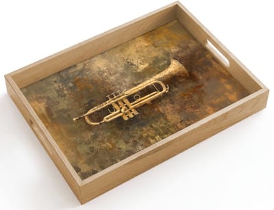 Dienblad hout 40x30 cm - Schootdienblad - Trompet - Geel - Muzikaal - Borrelplank rechthoek - Plateau dienbladen