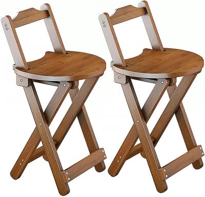 Houten Barkruk - Inklapbaar Krukje - Keuken Gebruik - Ergonomische Rugleuning - 45cm Hoog - Bruin