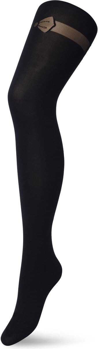 Bonnie Doon Dames Panty 40 Denier met Strik Patroon Zwart maat S/M - Chique Panty - Strikjes Dessin - Brede Boord - Comfort - Strikken - Strik Print - Little Bows On Top Tights - Feestelijk - Black - BP201901.101