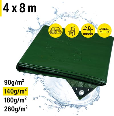 Horizont Super Sterk Afdekzeil - 4 x 8 m – 140 g/m² – Groen - Weerbestendig, Waterdicht & UV-beschermd – Stevig Zeil voor Buiten Meubels, Aanhanger, Houtopslag of Zwembad – Grondzeil - Autohoes
