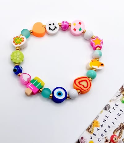 Jeannette-Creatief® - Fun - Armbandje Summer Acryl- en Polymeerkralen en Miyuki Rocailles Galvanised Gold - Armband Elastiek - Armband - Acrylkralen - Polymeerkralen - Armbandjes - Dames Armbanden - Setje - Set - Boho - Ibiza - Miyuki Armband