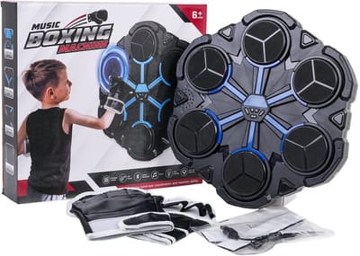 Playos® - Boksmachine - Zwart - 6 Raakvlakken - 3 Speelmodussen - 9 Snelheden - met Handschoenen - Bluetooth - met Muziek - LED Display - Bokswand - Boksapparaat - Bokstrainer