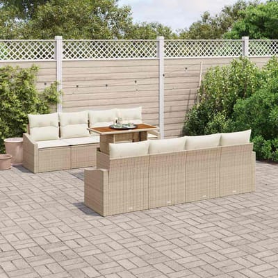 vidaXL Tuin Eettafel Set met kussen 9 pcs Beige en Crème