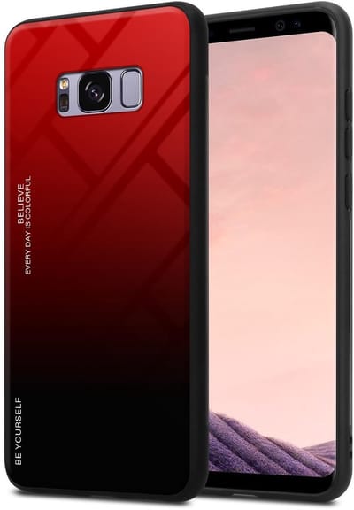 Cadorabo Hoesje geschikt voor Samsung Galaxy S8 PLUS in ROOD - ZWART - Tweekleurige beschermhoes van TPU-silicone Case Cover en achterzijde van gehard glas