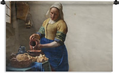 Wandkleed - Wanddoek - Het melkmeisje - Kunst - Oude meesters - Vermeer - 180x120 cm - Wandtapijt