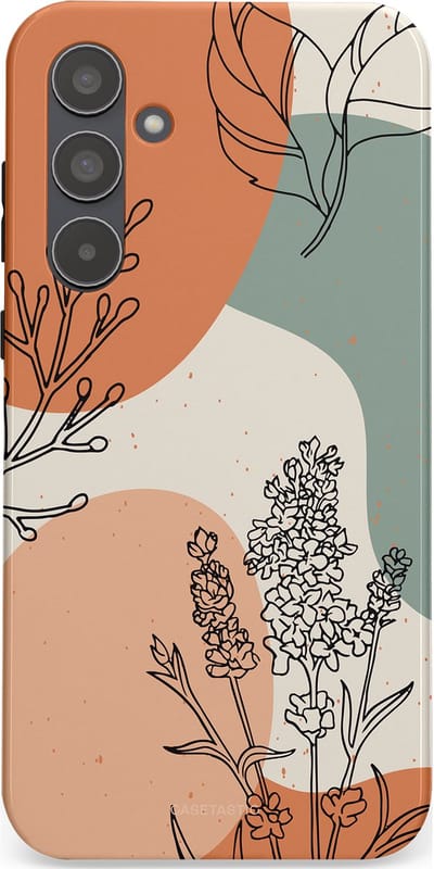Casetastic hoesje geschikt voor Samsung Galaxy A55 - Dubbellaagse bescherming - Lijnenspel Natuur - Fashion Case - Zand Saliegroen Terracotta