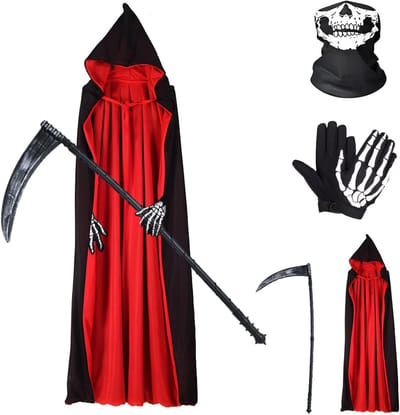 Zwarte Kap met Hoed voor Halloween - Skelet Kostuum voor Volwassenen, Cosplay Outfit en Feestdecoratie