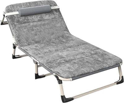 Opvouwbaar Campingbed - Kampeerbed Kinderbed - Ontspannen Buiten - 4 Posities Verstelbaar - 190x75cm - Grijs