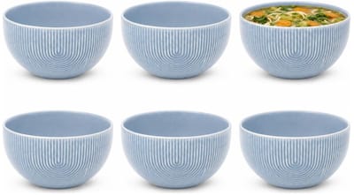 Secret de Gourmet Soepkommen Memphis - 6x - D14 cm - 600 ml - blauw - keramiek - schaaltjes - kommetjes - stapelbaar
