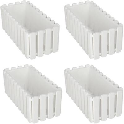 KOTARBAU® 4 st Balkonbak, Bloembak voor Balkon, Kunststof Balkonbak, 38 x 18 x 16 cm, Wit, Balkon Plantenbak, Rechthoekig, Weerbestendige Plantenbak