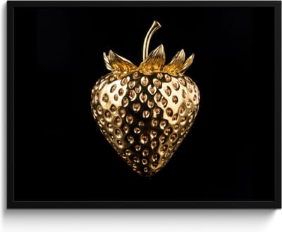 Fotolijst inclusief poster - Posterlijst 80x60 cm - Posters - Aardbei - Goud - Zwart - Chrome - Foto in lijst - Keuken decoratie muur - Wanddecoratie accessoires - Muurdecoratie - Schilderijen