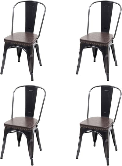Set van 4 eetkamerstoelen MCW-H10e, keukenstoel stoel, Chesterfield metaal kunstleder industriële gastro ~ zwart-bruin