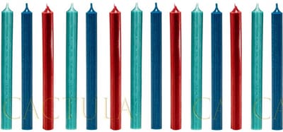 Cactula gekleurde dinerkaarsen dinerkaars kaars kaarsen 2.1 x 19,5 cm Kleur Bold | Turquoise - Donkerrood - Donkerblauw 14 stuks