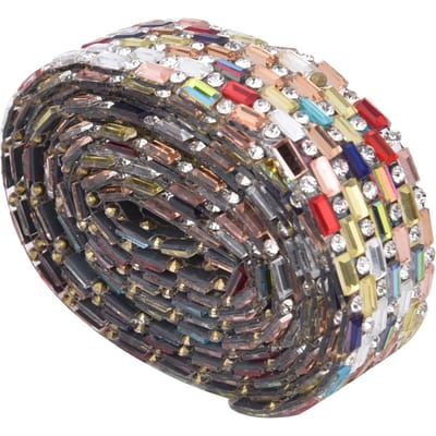1 yard Chaîne Strass Cristal Multicolore Ruban Hotfix Décoration Vêtements Robe de MariéeStyle B