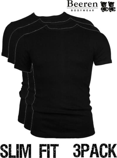 Beeren | T-Shirt | Ronde Hals | MAAT XXL | 3-Pack | Zwart | Slim Fit