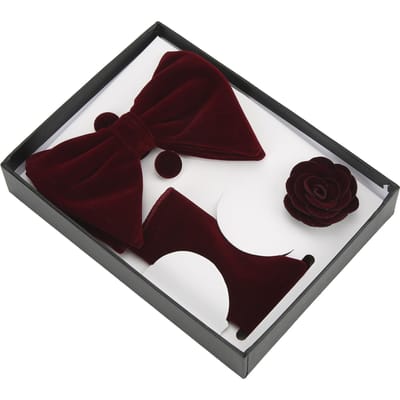 Ensemble de 5 nœuds de cravate Poignée facile Classique Élégant Cravates à nœud pour homme Pochettes de costume Boutons de manchette Corsage pour cadeau d'anniversaire Rouge Vin