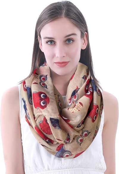 Dames Lussjaal met Uilenprint - Beige - Eén Maat