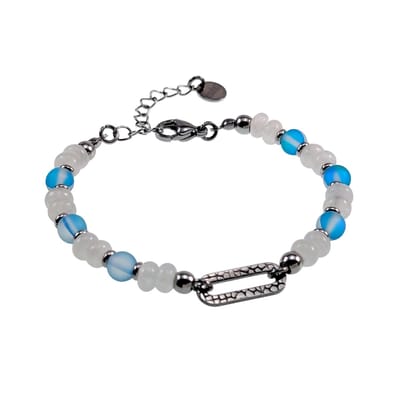 16cm tot 19cm Krallenarmband Dames - Zilverkleur RVS - Armband met Oostenrijkse Kristallen en Witte Jadestenen