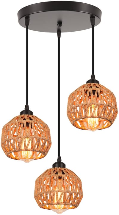Hanglamp Boho Geweven Kroonluchter E27 Plafondlamp 3-Lichts voor Slaapkamer Woonkamer Keuken