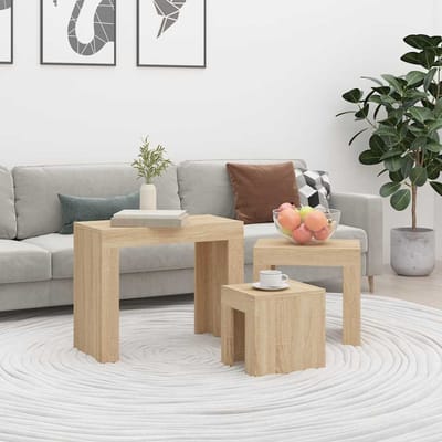 vidaXL - 3-delige - Tafeltjesset - bewerkt - hout - sonoma - eikenkleurig