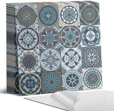 Coloray Plaktegels - Geruite mozaïekpatronen Portugese Tegels - 30 cm x 30 cm - Turkoois Plaktegels - 9 stuks - Vierkant PVC Tegels - Plaktegels Keuken - Zelfklevende Vloertegels - Vinyltegels Vloer Zelfklevend - Zelfklevende Tegels