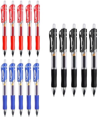 SnelShoppen - 15 x Retractable Balpen Set - 0.5mm Gel Inkt Rollerball Pennen - Zwart, Blauw, Rood - Comfortabele Grip - Ideaal voor Kantoor, School en