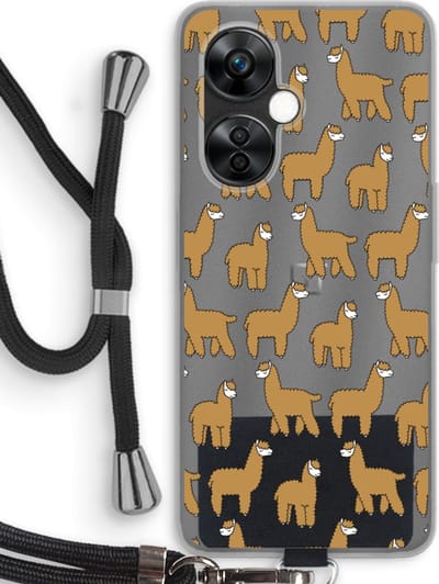 Case Company® - Hoesje met koord geschikt voor OnePlus Nord CE 3 Lite hoesje met Koord - Alpacas - Telefoonhoesje met Zwart Koord - Bescherming aan alle Kanten en Over de Schermrand