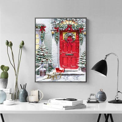 Ronde Boor 5D Doe-het-zelf Diamantschilderij  Kerstdeur  Borduurwerk Kruissteek 5D Huisdecoratie 20X30CM gray