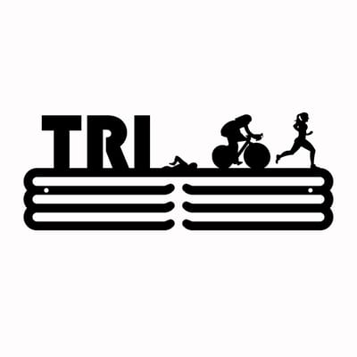 Triathlon Girl Medaillehanger 3bars zwarte coating - staal - (35cm breed) - Nederlands product -sportcadeau - medalhanger - medailles - triatlon - muurdecoratie