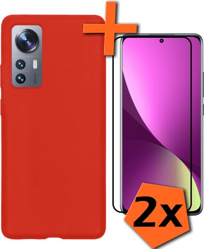 Hoes - Met 2x Screenprotector - Geschikt voor Xiaomi 12 - Sterk & Shockproof - Back Cover - Siliconen Case - Telefoon Hoes - Rood